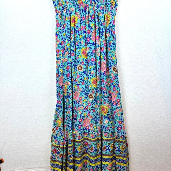 Unbranded Floral Maxi Dress Womens Small Blue Boho Cottage Milk Maid Prairie - Picture 12 of 12